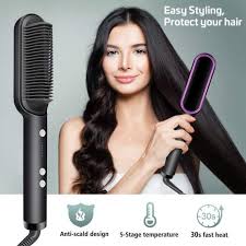 Electric Hair Straightener Curler Heating Styling Comb Straightening