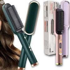 Electric Hair Straightener Curler Heating Styling Comb Straightening